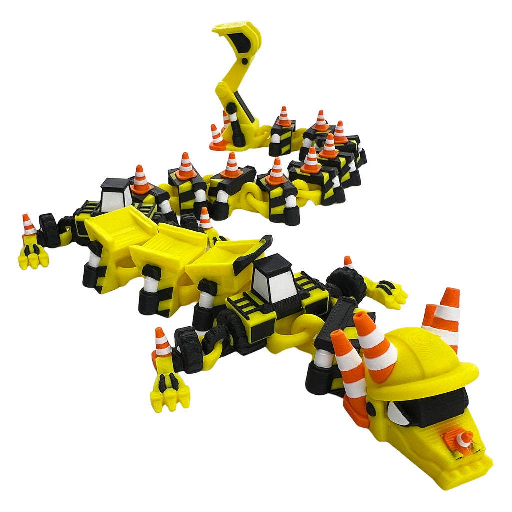 Toy construction vehicle set with yellow, black, and orange colors on a white background