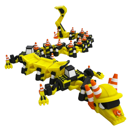 Toy construction vehicle set with yellow, black, and orange colors on a white background